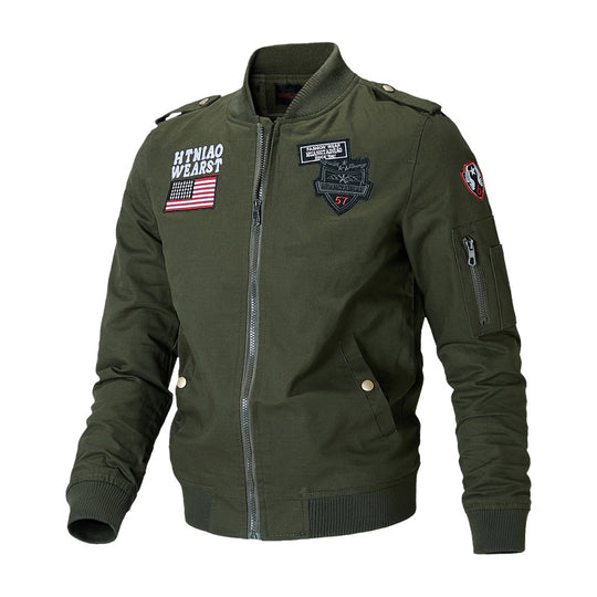 Herren  urbane Bomberjacke mit Patch-Details, Reißverschluss und Ärmeltasche EB