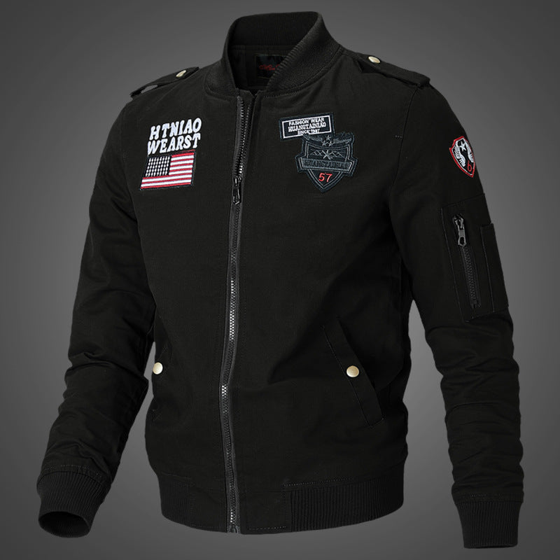 Herren nan urbane Bomberjacke mit Patch-Details, Reißverschluss und Ärmeltasche EB