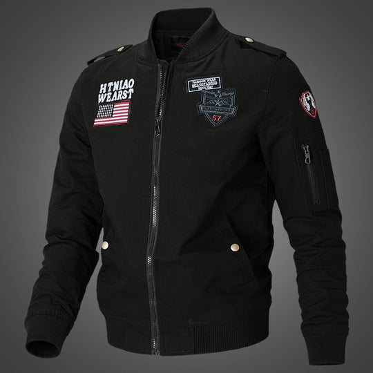 Herren nan urbane Bomberjacke mit Patch-Details, Reißverschluss und Ärmeltasche EB