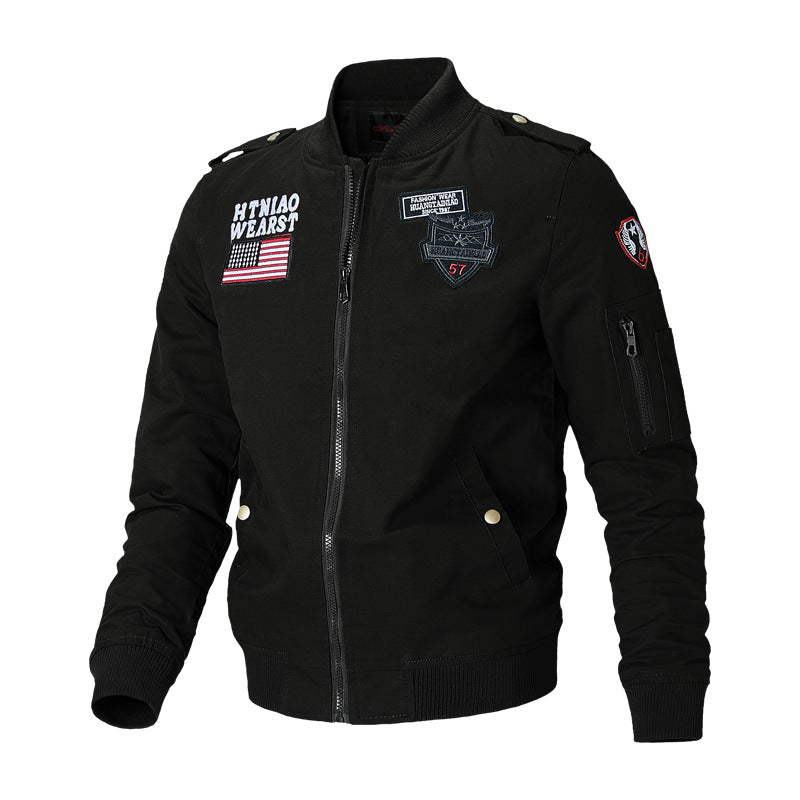 Herren nan urbane Bomberjacke mit Patch-Details, Reißverschluss und Ärmeltasche EB