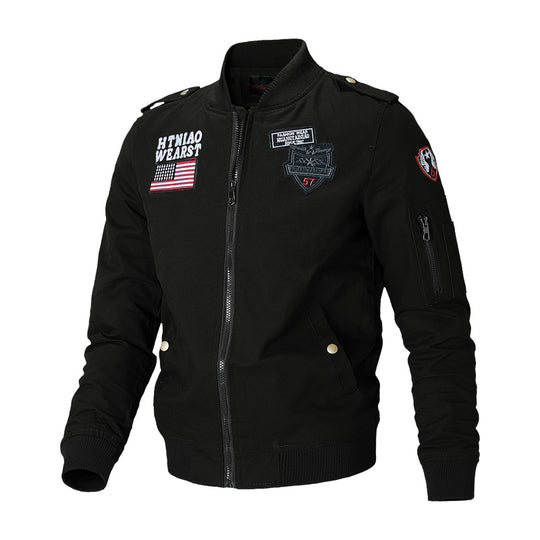 Herren nan urbane Bomberjacke mit Patch-Details, Reißverschluss und Ärmeltasche EB