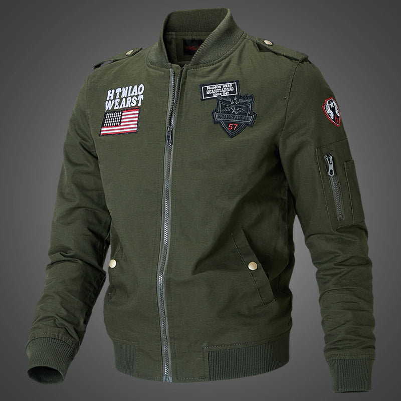 Herren nan urbane Bomberjacke mit Patch-Details, Reißverschluss und Ärmeltasche EB