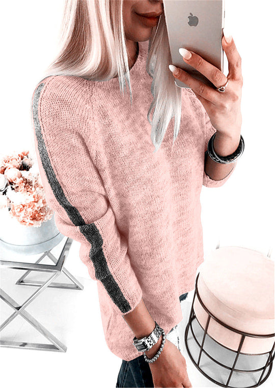 Damen eleganter Strickpullover mit modernem Streifenmuster und lässigem Schnitt EB