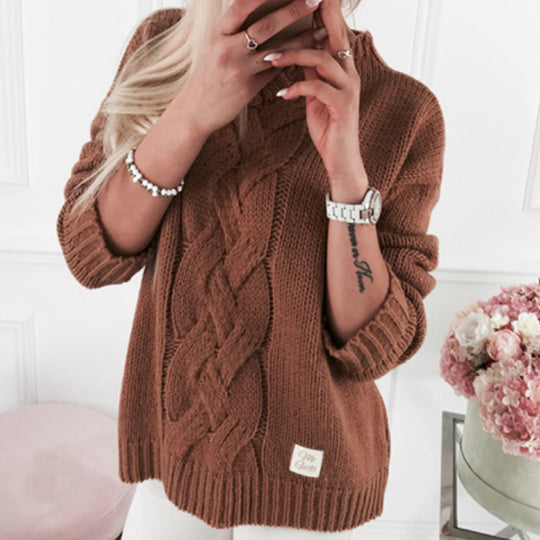 Damen romantischer Strickpullover mit kunstvollem Zopfmuster und lässigem Schnitt EB