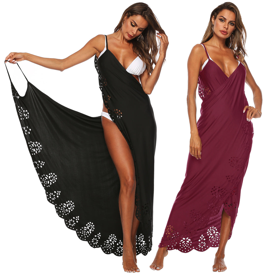 Damen elegantes Maxikleid mit filigranem Lochmuster EB