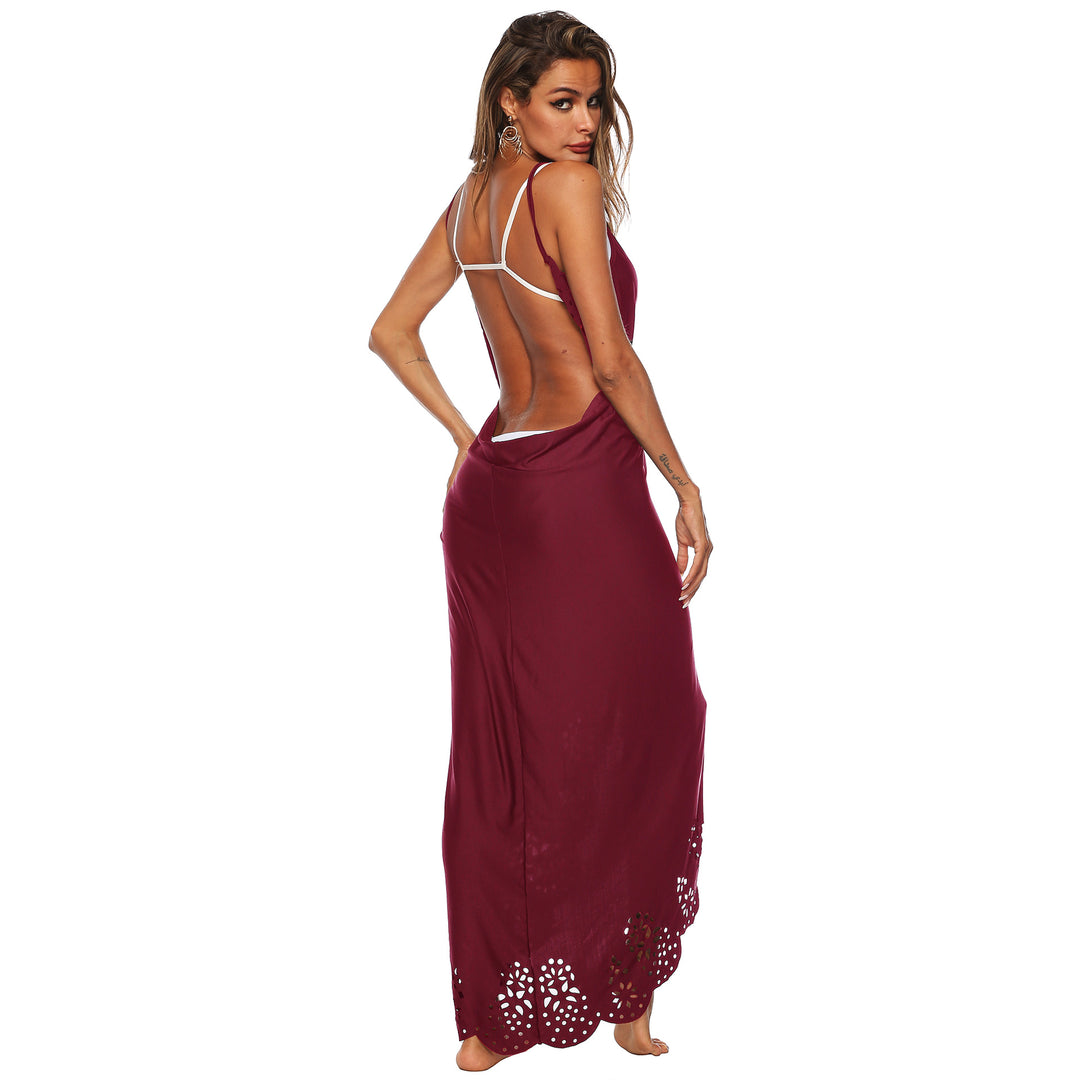 Damen elegantes Maxikleid mit filigranem Lochmuster EB