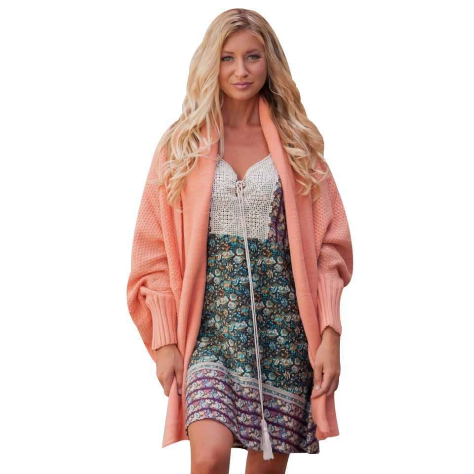 Damen Großer Strickcardigan mit voluminösen Ärmeln und elegantem Maschenmuster EB