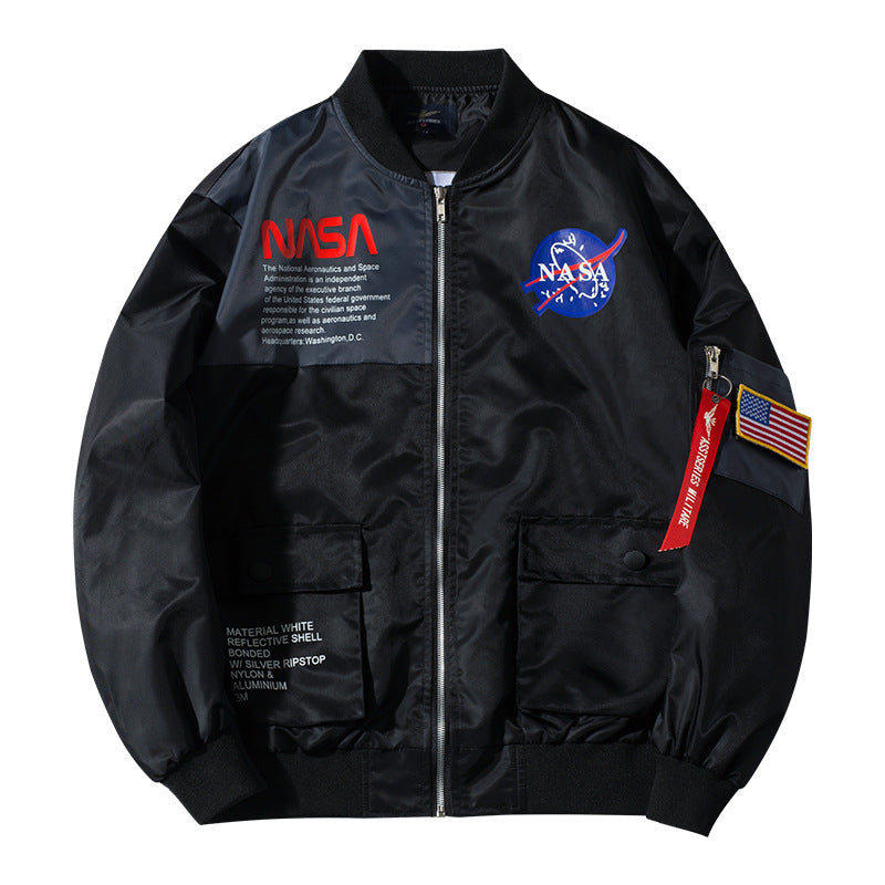 Men's  mission-inspired reflective shell flight bomber jacket with sleeve utility pocket EB