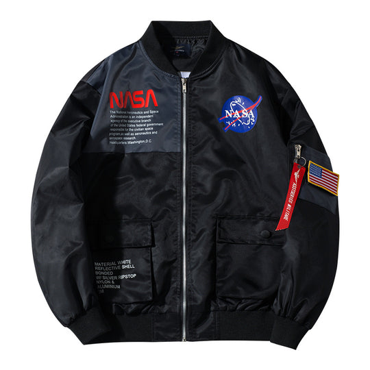 Men's  mission-inspired reflective shell flight bomber jacket with sleeve utility pocket EB