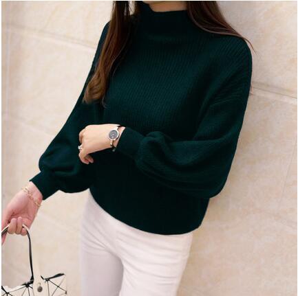 Damen Pullover mit voluminösen Ärmelabschlüssen und hohem Kragen EB