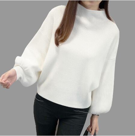 Damen Pullover mit voluminösen Ärmelabschlüssen und hohem Kragen EB