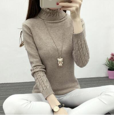 Damen Feinstrickpullover mit hohem Kragen und Zopfmuster EB