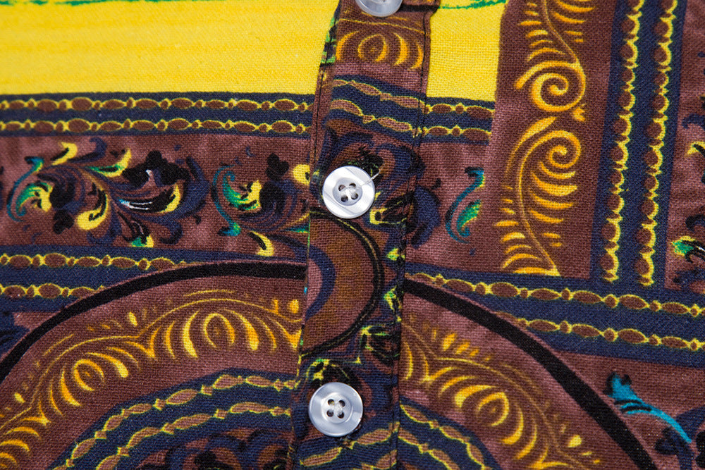Herren Kurzarmhemd mit kreativem Ethno-Muster und modernem Henley-Ausschnitt EB