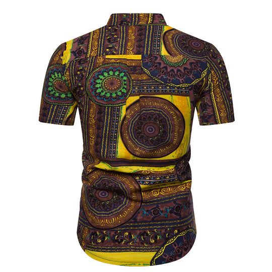 Herren Kurzarmhemd mit kreativem Ethno-Muster und modernem Henley-Ausschnitt EB