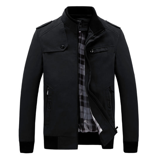 Herren modische Freizeitjacke mit praktischem Taschenlayout und hohem Kragen EB
