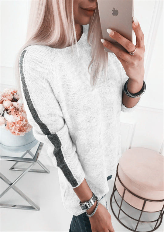 Damen lässiger Strickpullover mit modernen Streifen und lockerer Passform EB