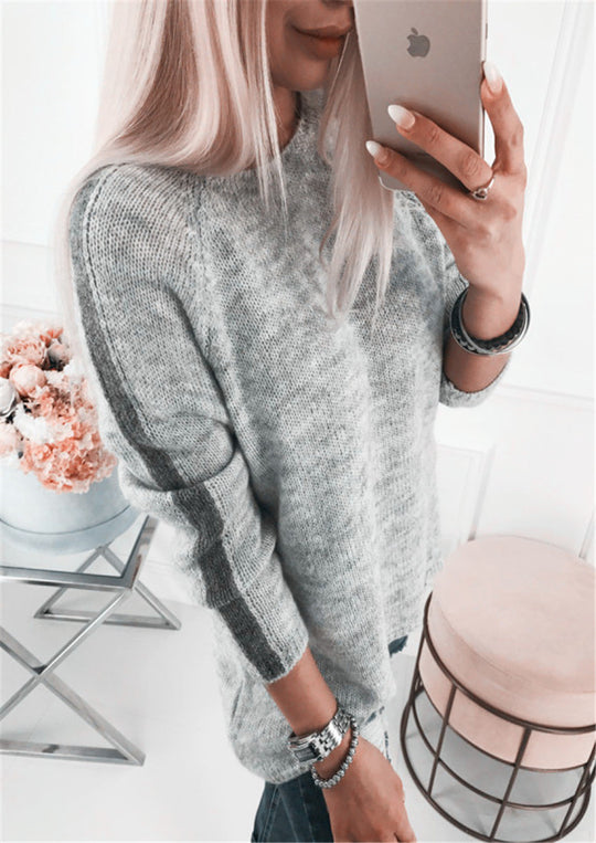 Damen lässiger Strickpullover mit modernen Streifen und lockerer Passform EB