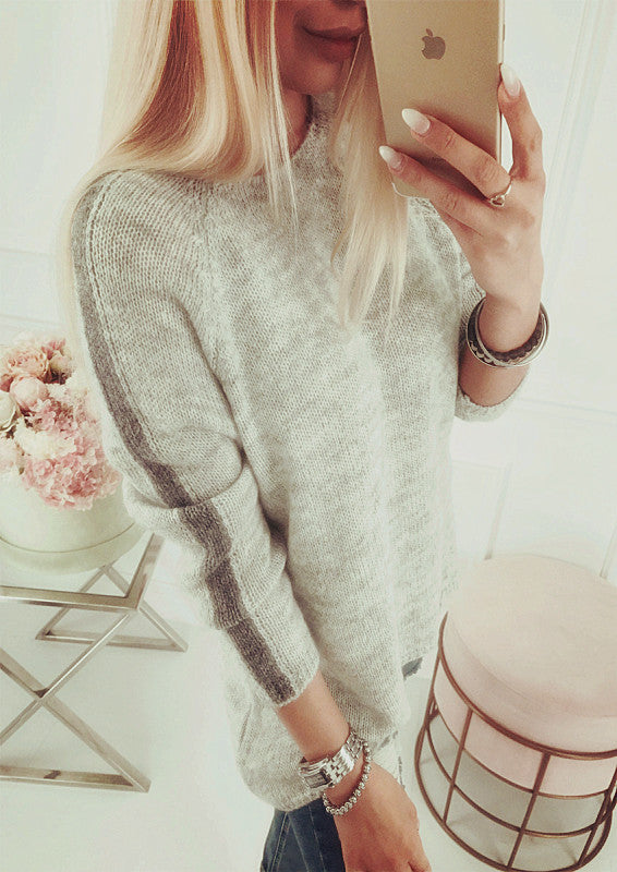 Damen eleganter Strickpullover mit modernem Streifenmuster und lässigem Schnitt EB