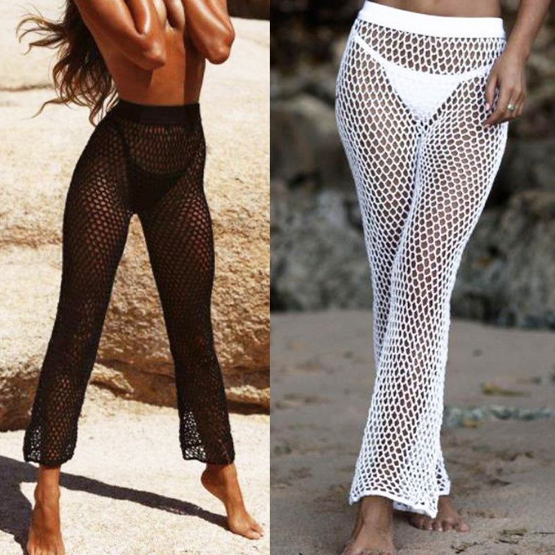 Damen Netz-Strandhose mit hohem Bund und weitem Bein EB