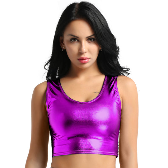Damen Glänzendes Crop Top im Modernen Stil EB