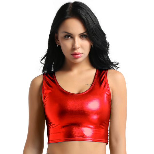 Damen Glänzendes Crop Top im Modernen Stil EB