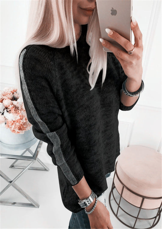 Damen lässiger Strickpullover mit modernen Streifen und lockerer Passform EB