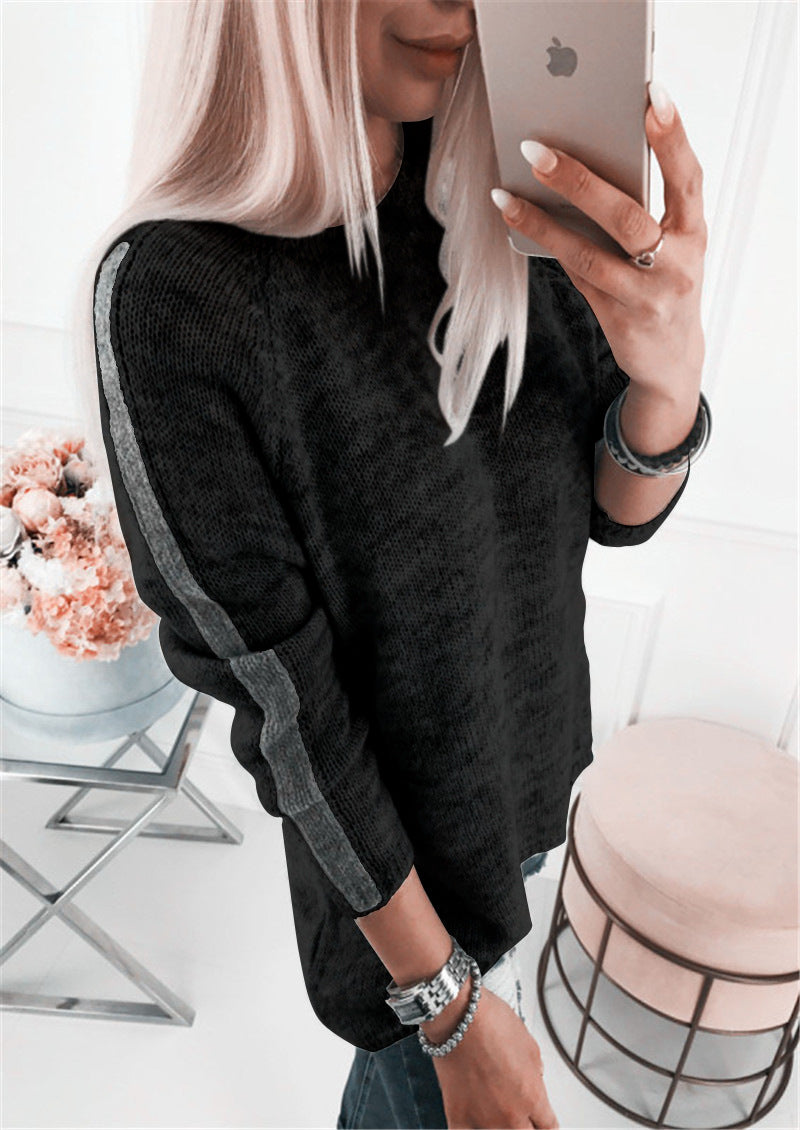 Damen eleganter Strickpullover mit modernem Streifenmuster und lässigem Schnitt EB