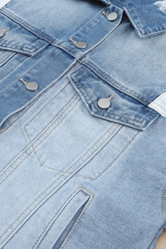 EB | Denimjacke mit Patchwork und Fransigem Saum Herbst Frauen