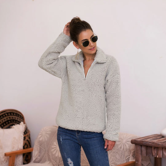 Damen Fleece-Pullover mit halbem Reißverschluss und kuscheligem Schnitt EB