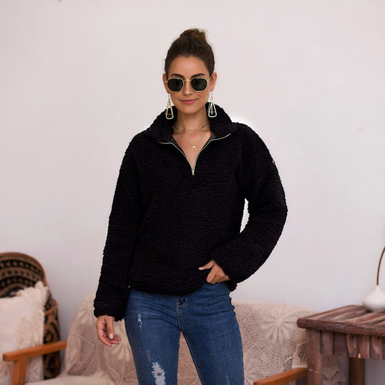 Damen Fleece-Pullover mit halbem Reißverschluss und kuscheligem Schnitt EB