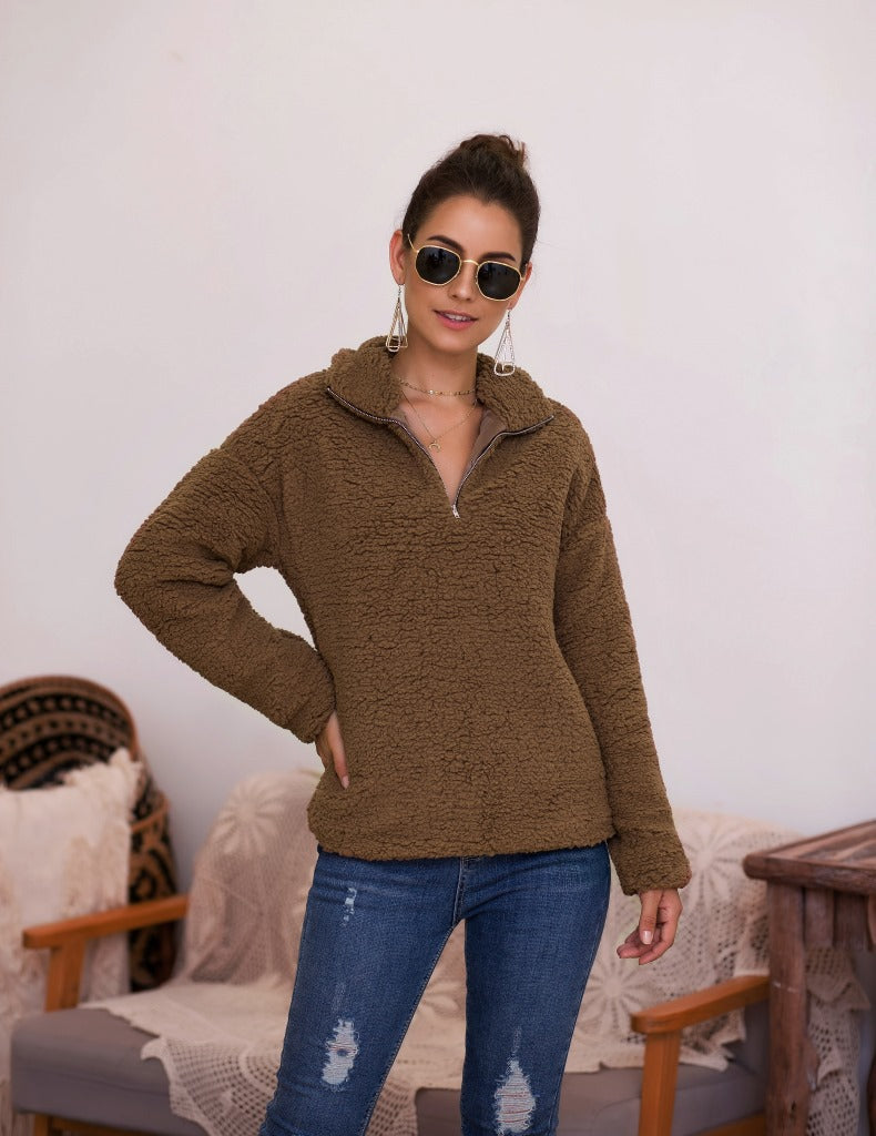 Damen Fleece-Pullover mit halbem Reißverschluss und kuscheligem Schnitt EB