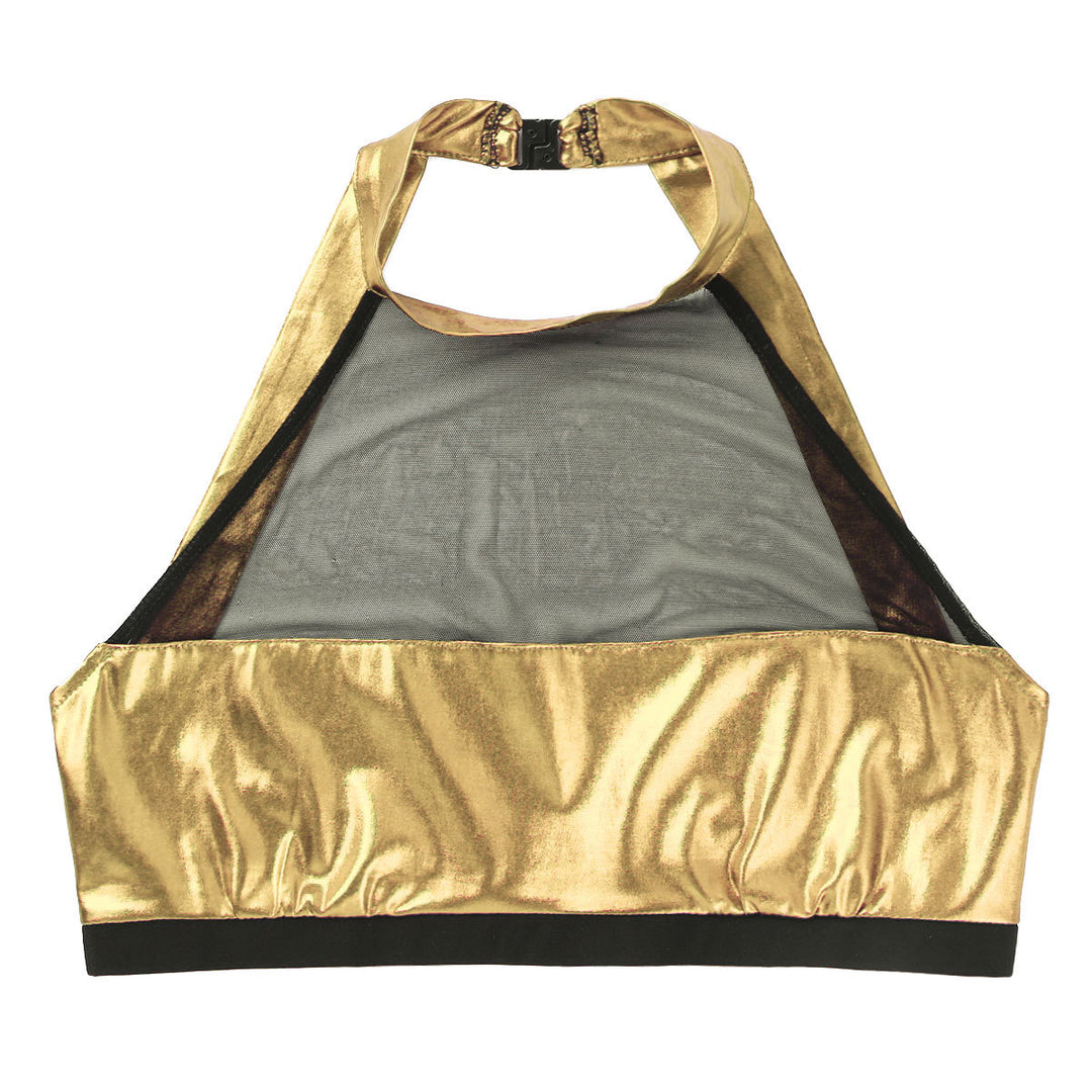 Damen Sportlicher Crop-Top aus glänzendem Material mit dekorativen Rüschen EB