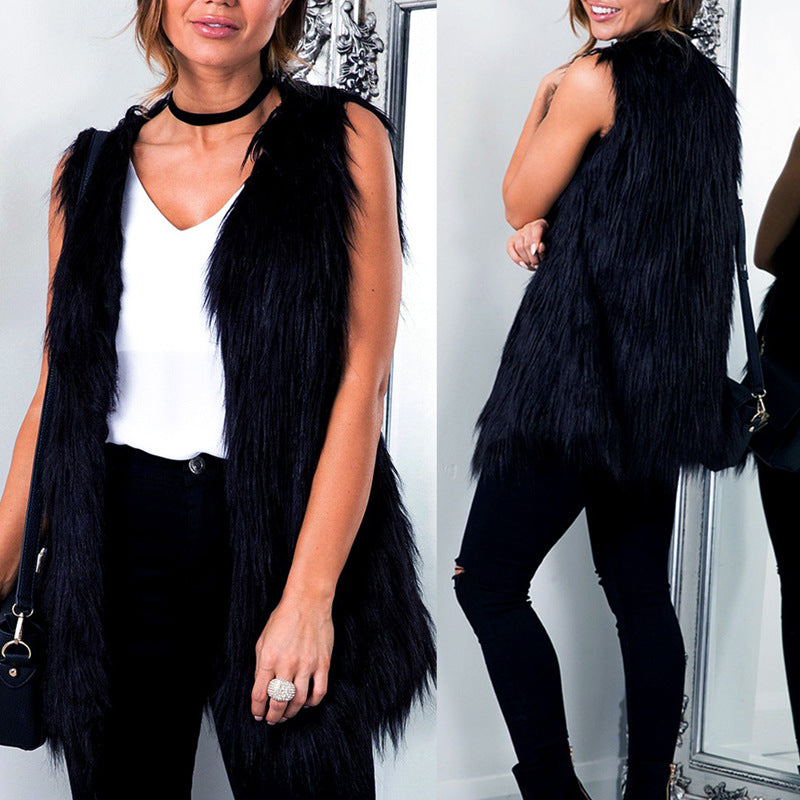 Damen Elegante Kunstfell Weste mit modischem Schnitt EB
