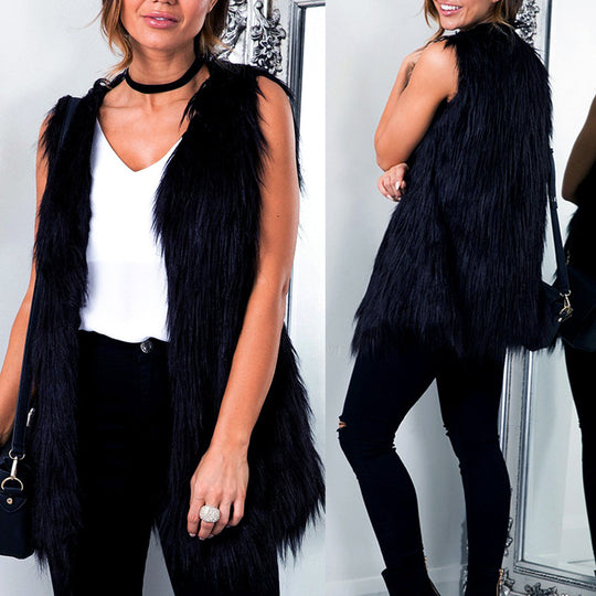 Damen Elegante Kunstfell Weste mit modischem Schnitt EB