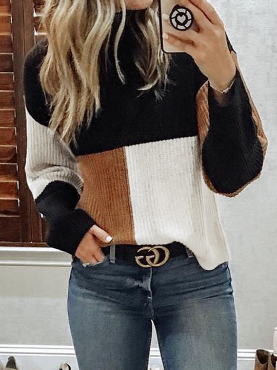 Damen Strickpullover mit modernen Blockstreifen EB