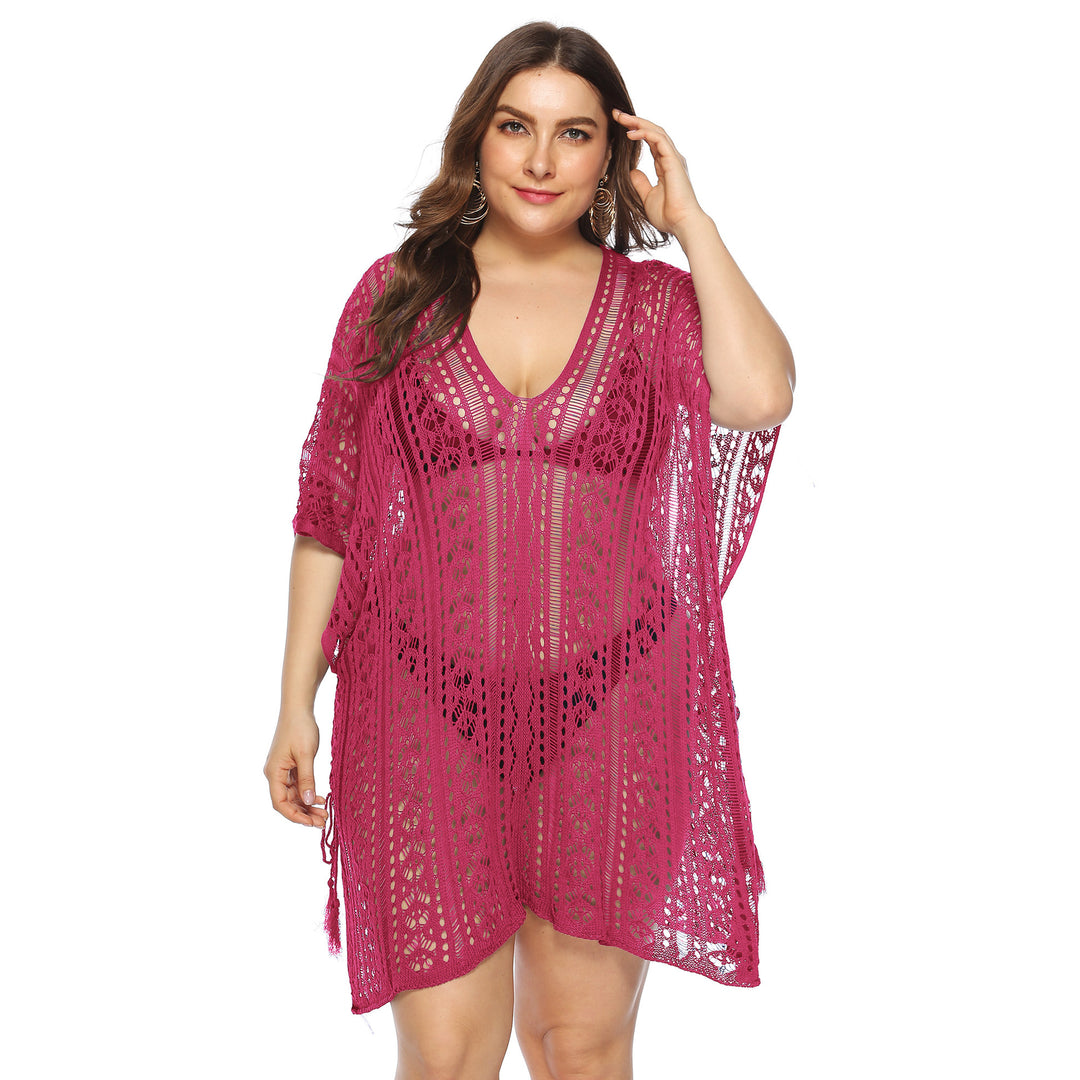Damen luftiger Häkel-Strandüberwurf mit elegantem V-Ausschnitt EB