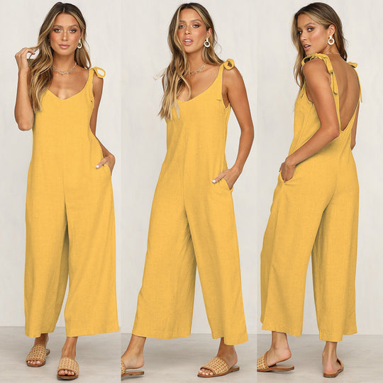 Damen Eleganter Jumpsuit mit Spaghetti-Trägern und weitem Beinschnitt EB