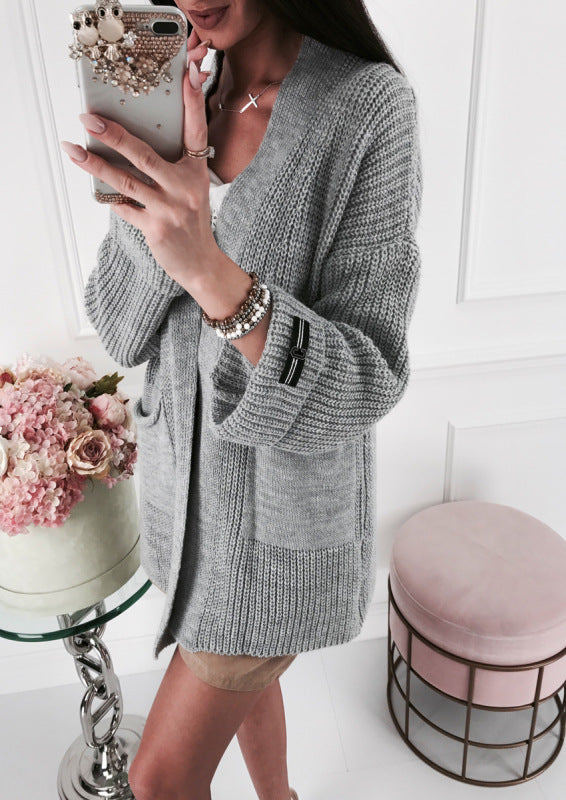 Damen lässige Strickjacke mit eleganten Knopfdetails und praktischen Taschen EB