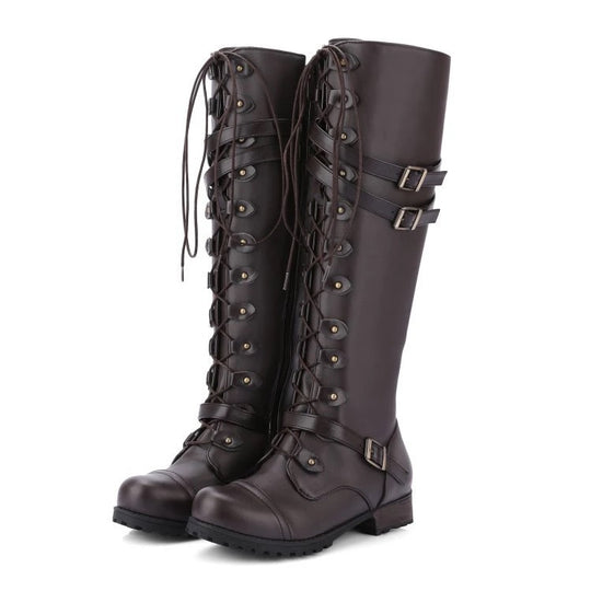 Damen Hochformat Stiefel mit dekorativer Schnürung und robustem Profil EB