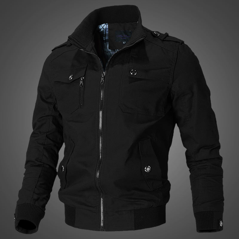 Herren nan urbaner Canvas-Bomberjacke mit Rippbündchen, Stehkragen und Mehrfach-Brusttaschen EB