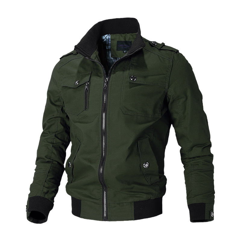Herren nan urbaner Canvas-Bomberjacke mit Rippbündchen, Stehkragen und Mehrfach-Brusttaschen EB