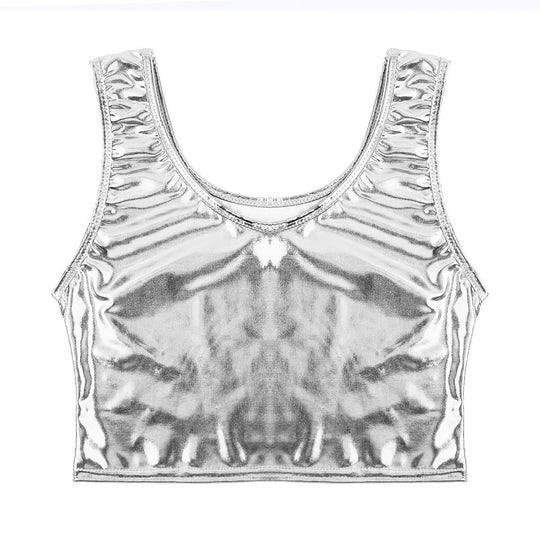 Damen Glänzendes Crop Top im Modernen Stil EB