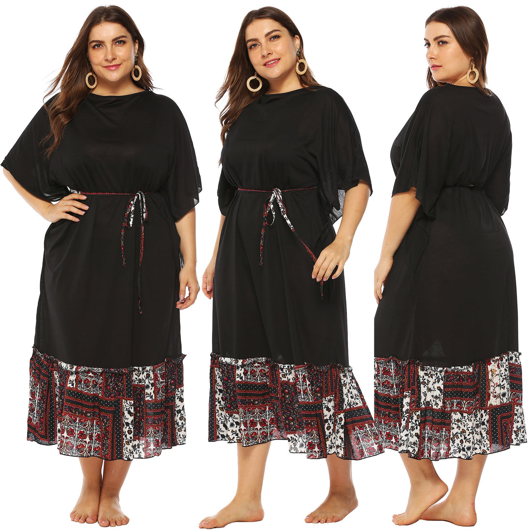 Damen Freizeitkleid mit dekorativer Taillenschnürung und floralen Akzenten EB