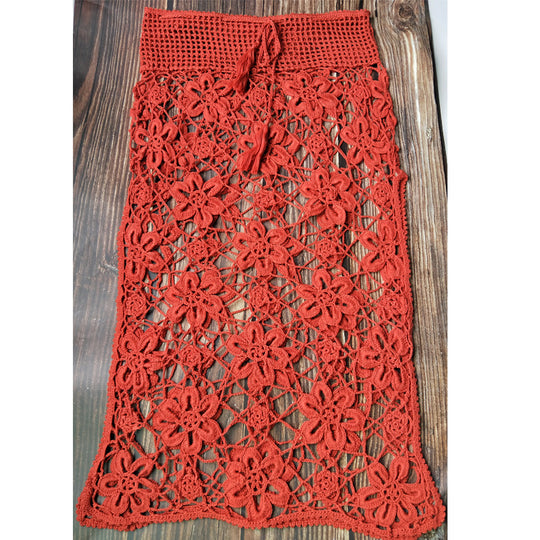 Damen Häkel-Rock mit floralen Mustern und elastischem Bund EB
