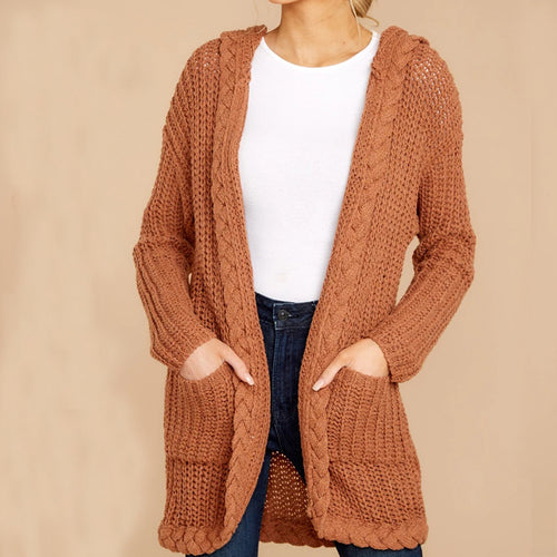 Damen lässige Strickjacke mit Kapuze und strukturiertem Design EB