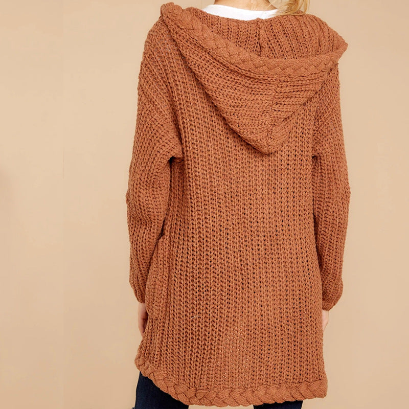 Damen lässige Strickjacke mit Kapuze und strukturiertem Design EB