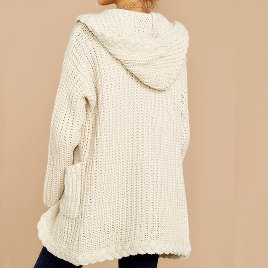 Damen lässige Strickjacke mit Kapuze und strukturiertem Design EB