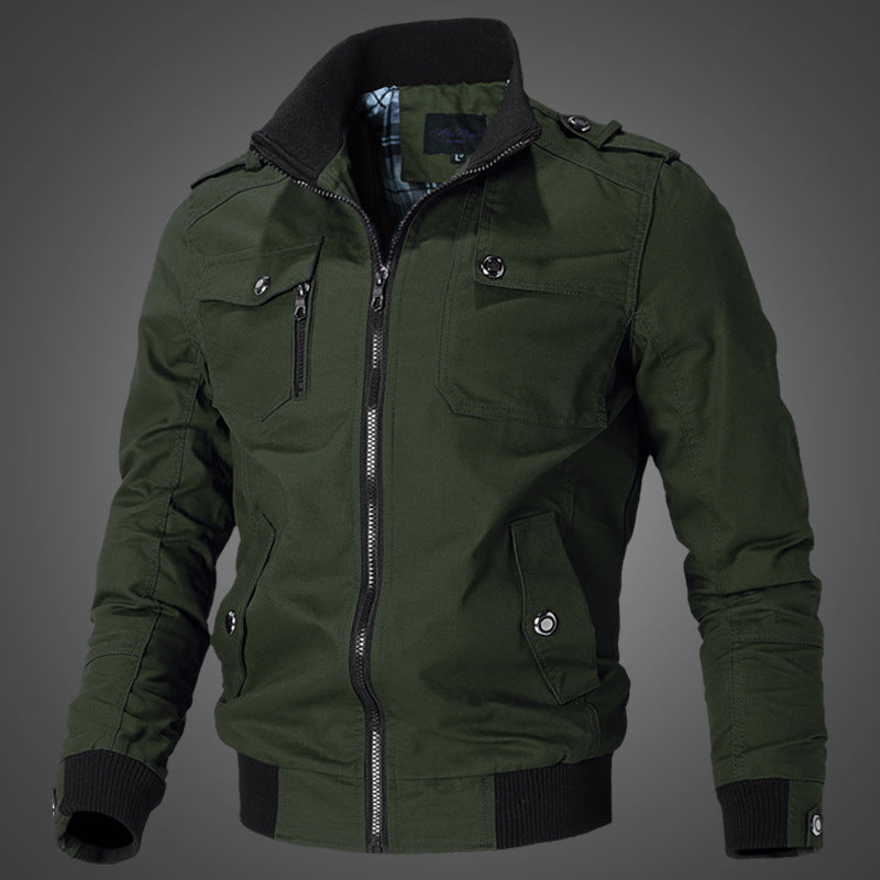 Herren  urbaner Canvas-Bomberjacke mit Rippbündchen, Stehkragen und Mehrfach-Brusttaschen EB
