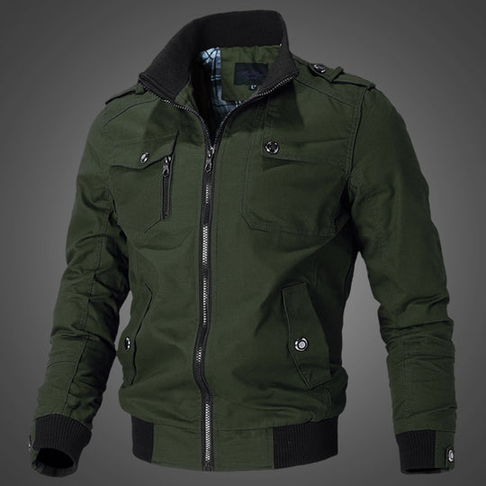 Herren  urbaner Canvas-Bomberjacke mit Rippbündchen, Stehkragen und Mehrfach-Brusttaschen EB