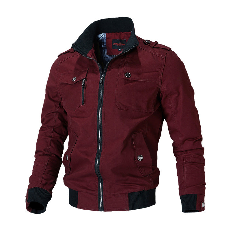 Herren nan urbaner Canvas-Bomberjacke mit Rippbündchen, Stehkragen und Mehrfach-Brusttaschen EB